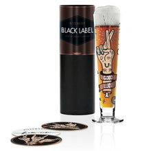 Load image into Gallery viewer, RITZENHOFF Black Label Beer Glass by P. Chiera - Good Luck / fingers crossed! Quirksy gifts australia
