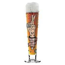 Load image into Gallery viewer, RITZENHOFF Black Label Beer Glass by P. Chiera - Good Luck / fingers crossed! Quirksy gifts australia
