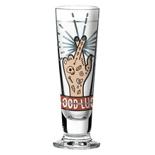 Load image into Gallery viewer, RITZENHOFF Black Label Schnapps Glass by Pietro Chiera - Fingers crossed / Good luck! Quirksy gifts australia
