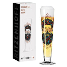 Load image into Gallery viewer, RITZENHOFF HEROES FESTIVAL BEER GLASS by SANTIAGO SEVILLANO - Beard Man! Quirksy gifts australia
